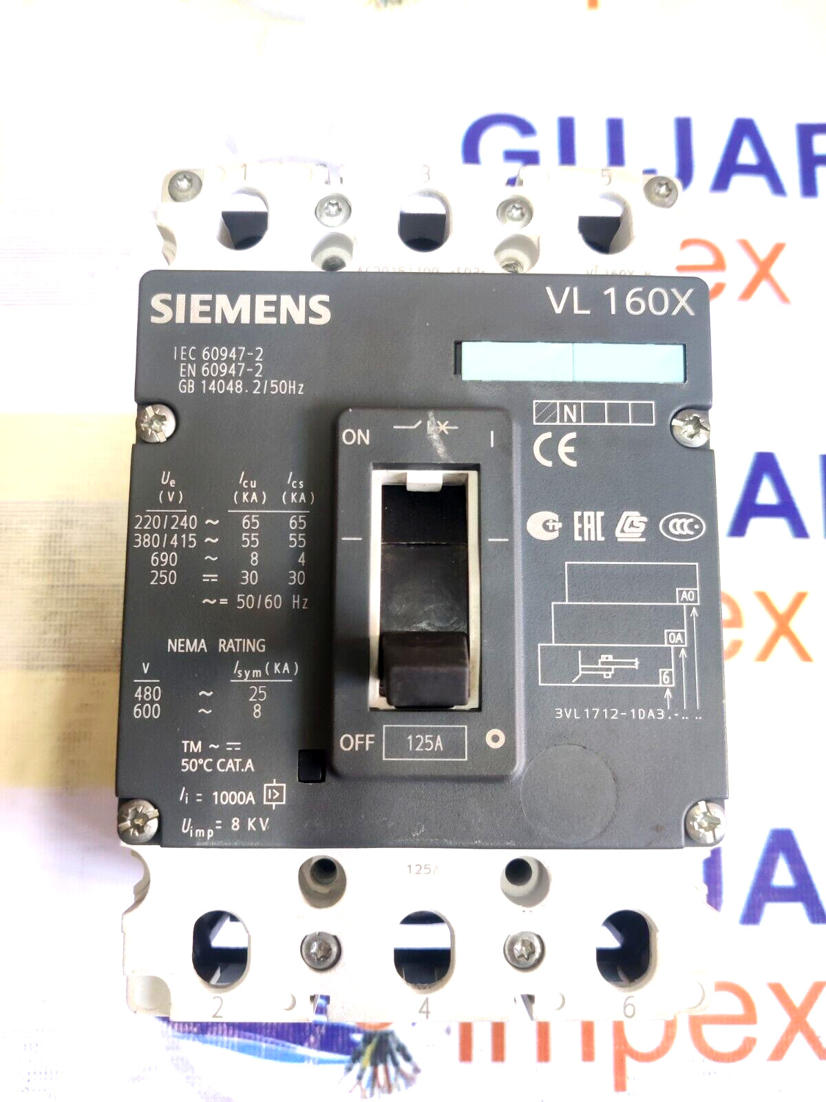 SIEMENS VL 160X 125A 380/415V 55KA TESTED OK FREE & SAST SHIPPING