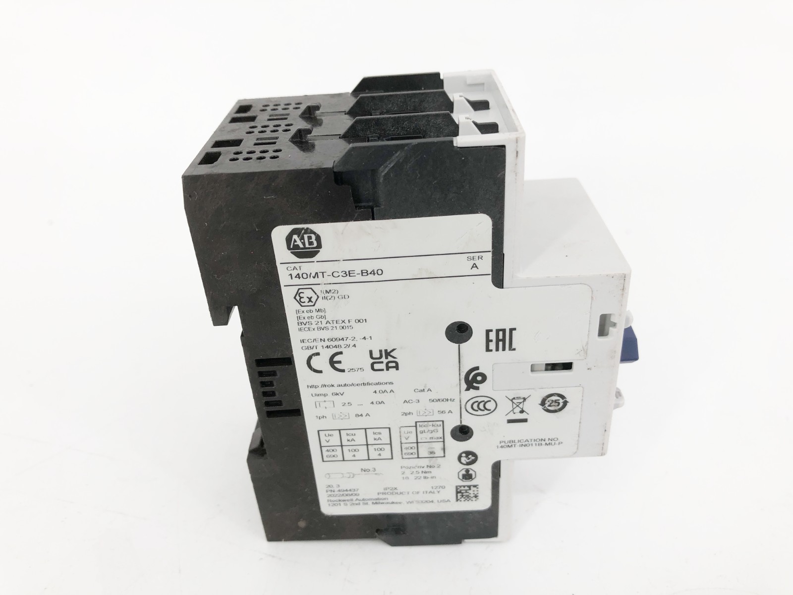 New Allen Bradley 140MT-C3E-B40 Ser. A Motor Protector Breaker 2.5-4A – No Box