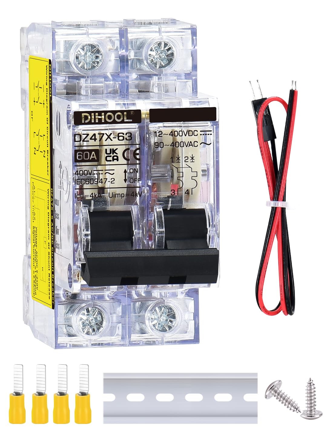 60A DC Circuit Breaker with Remote Control, 12V-400V DC & 90-400V AC, 2 Pole …