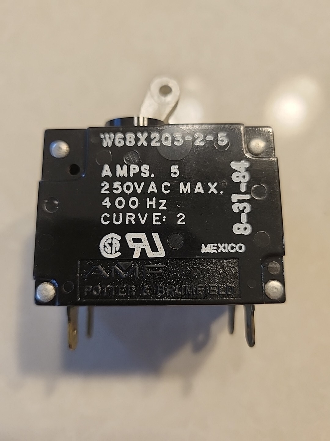 AMF Circuit Breaker PN W68X2Q3-2-5, 5A, 2P, 250V, 400Hz, NOS.