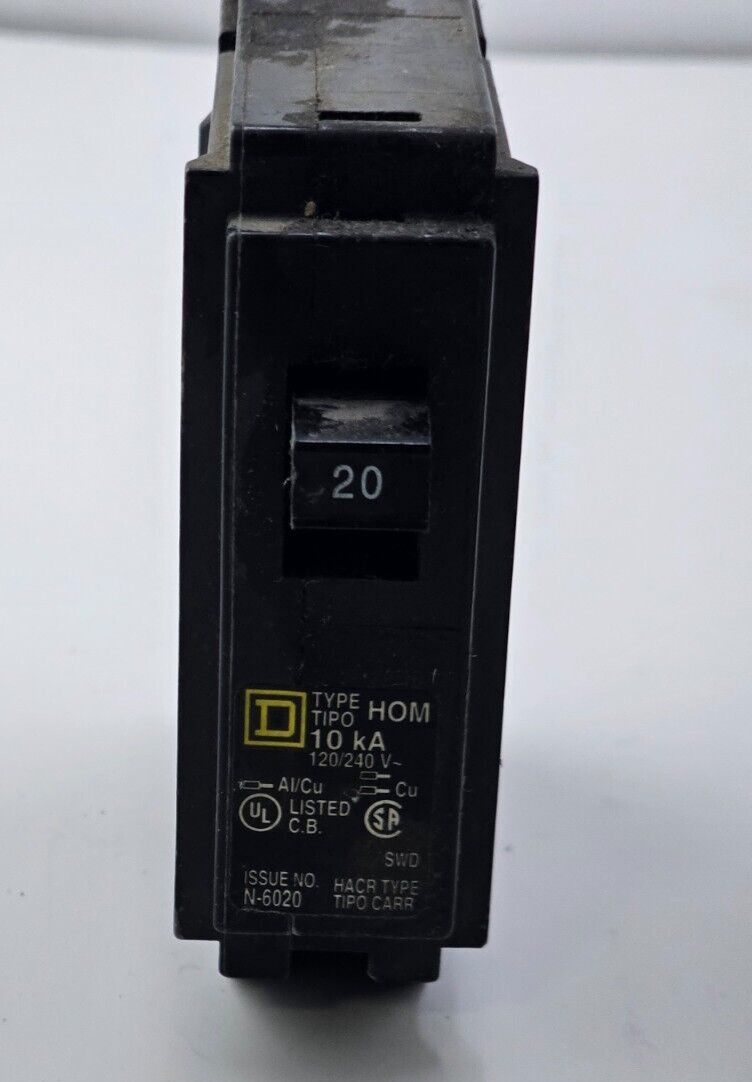 Square D HOM 10KA 120/240V 50/60 Hz Single Pole 20Amp Circuit Breaker N-6020