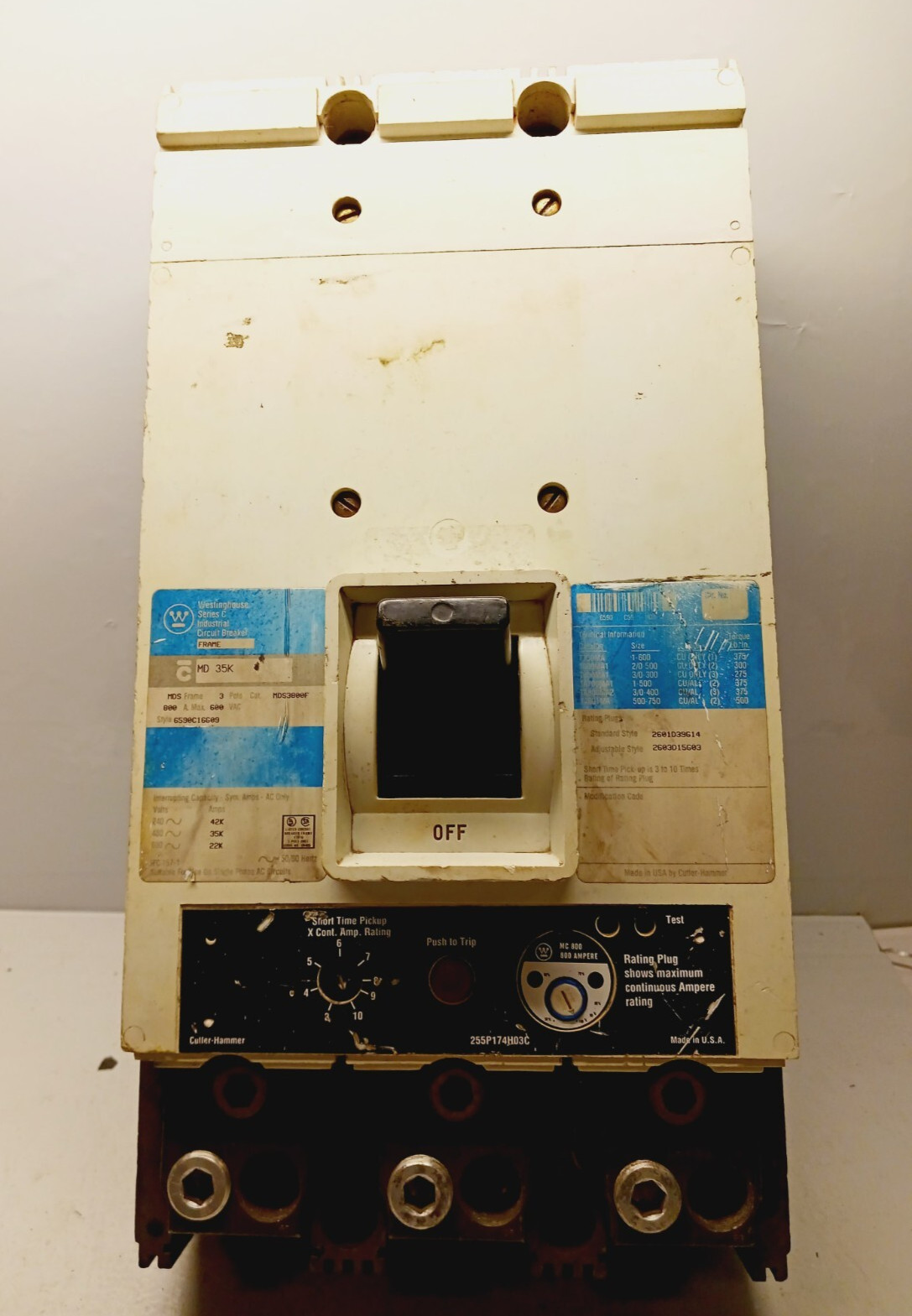 Westinghouse 800 Amp Circuit Breaker 3 Pole 600 VAC MDS3800F