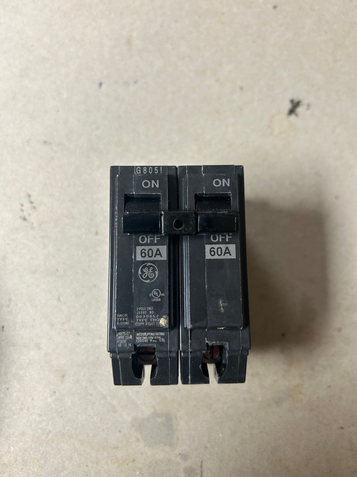 GE THQL2160GFT 60A 2-Pole 240V Circuit Breaker