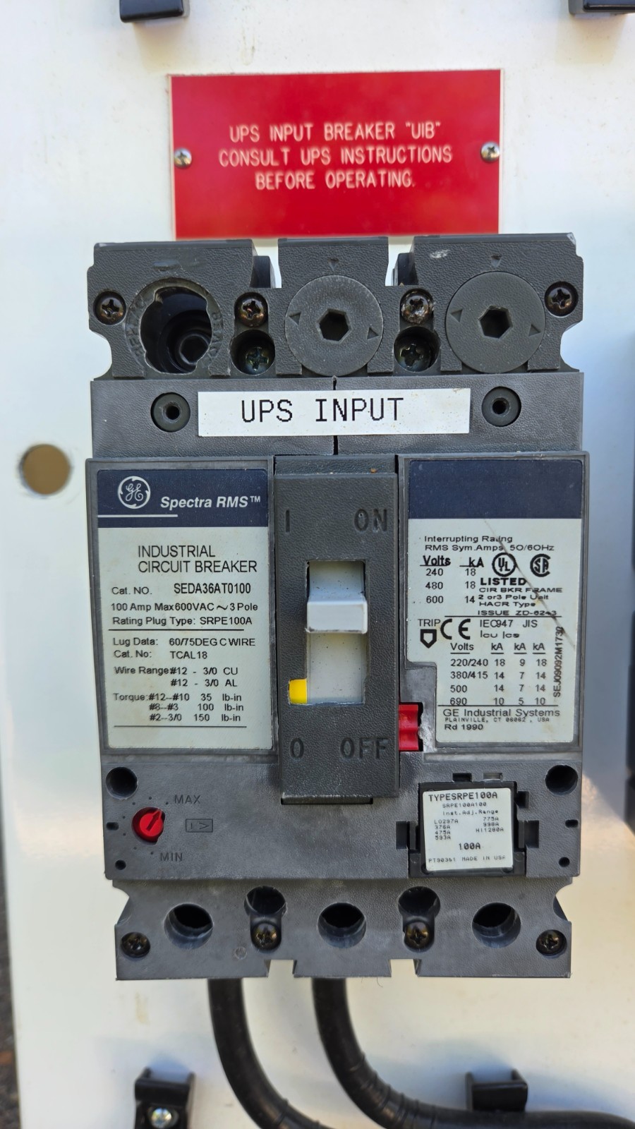 (3) GE SEPA36AT0100 Spectra RMS 100A 3 Pole 600V Circuit Breaker & Custom Panel