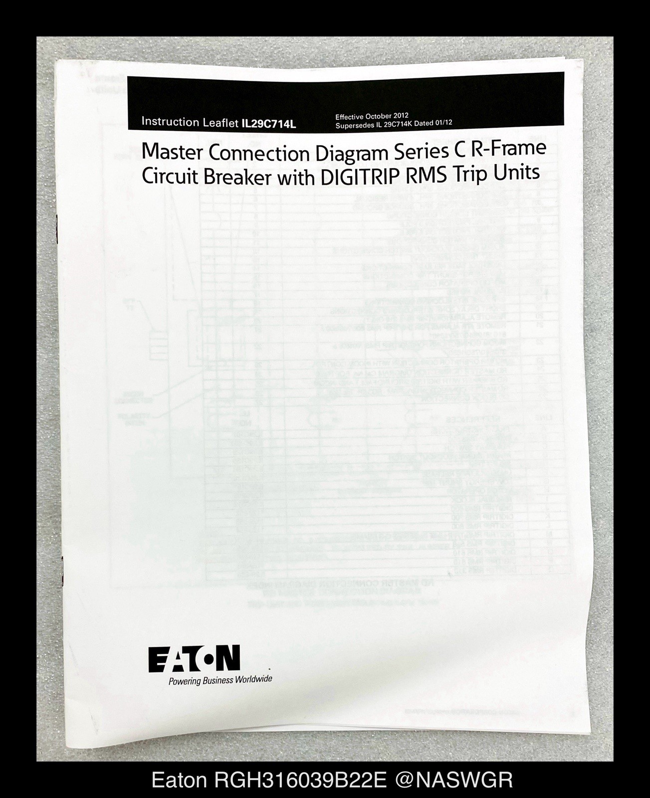 Eaton RGH316039B22E Molded Case Circuit Breaker – 1600 Amp – Unused/Warranty