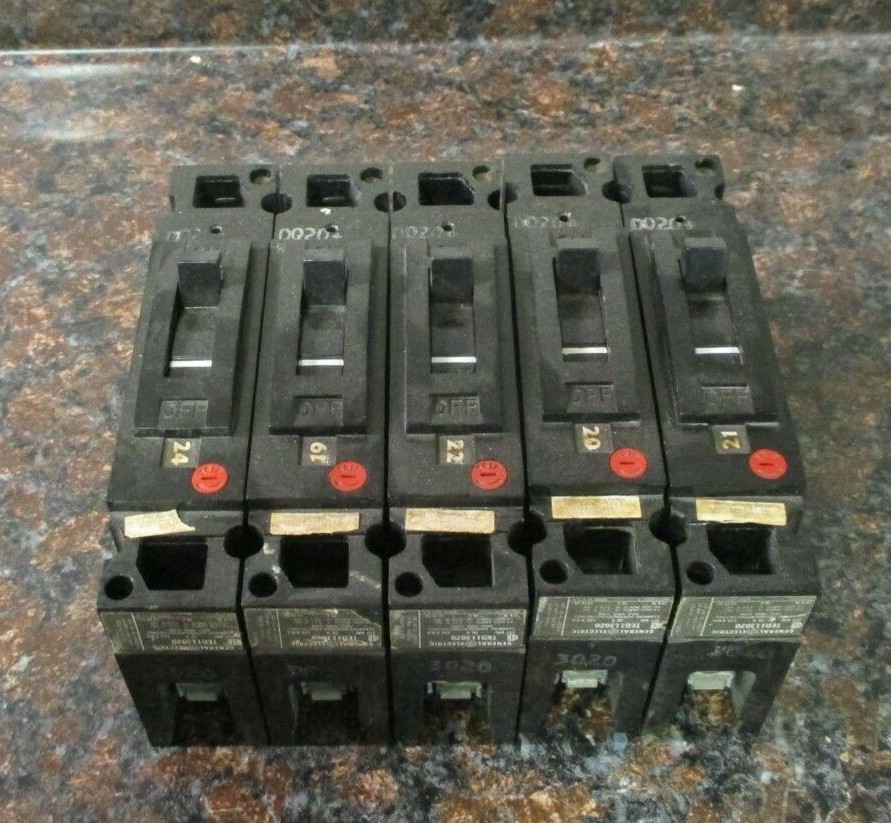 Lot Of 5 General Electric TED113020 Circuit Breaker 20A, 277VAC, 125VDC