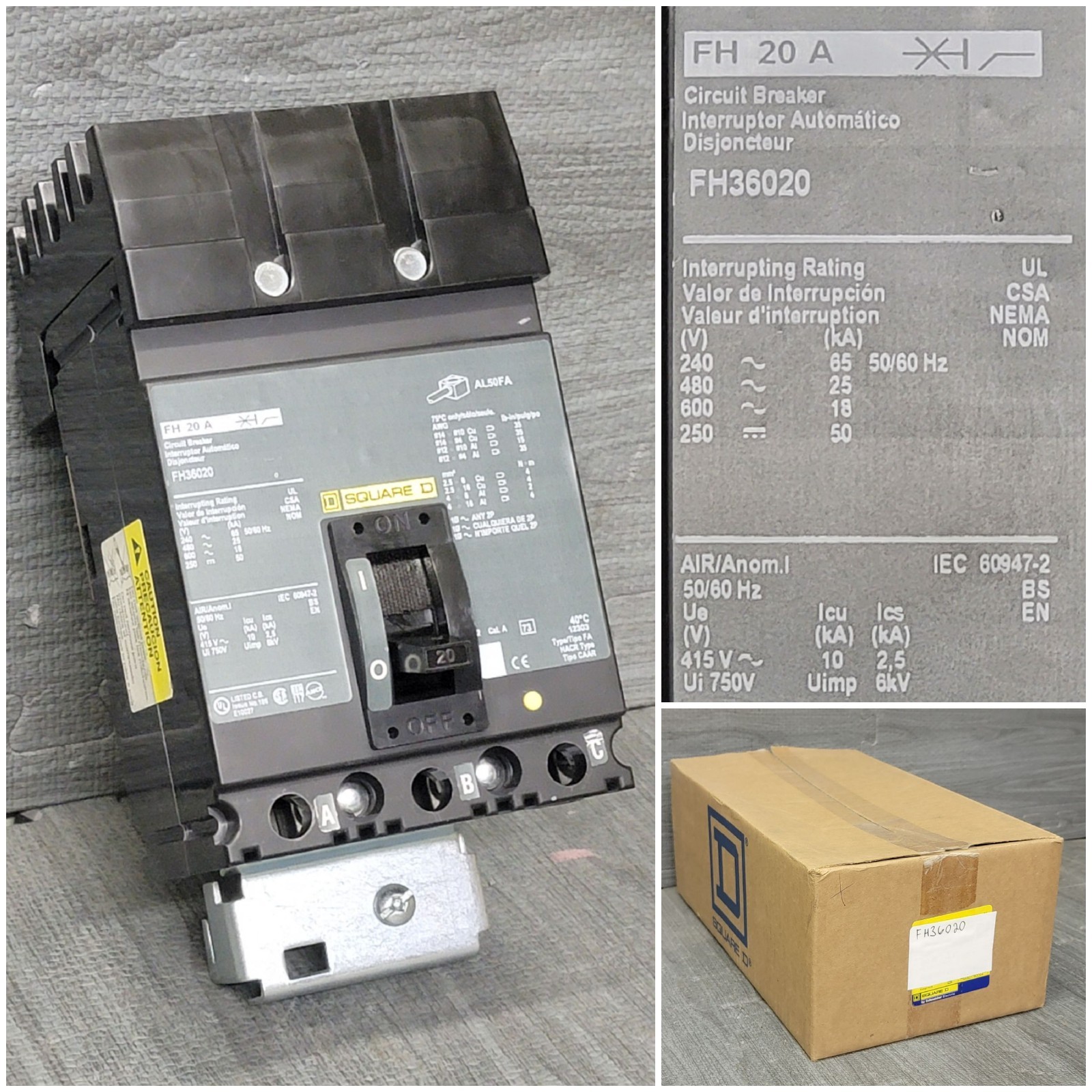 Square D FH36020, 20 Amp, 600 Volt, I-Line Circuit Breaker Used For 1 Month