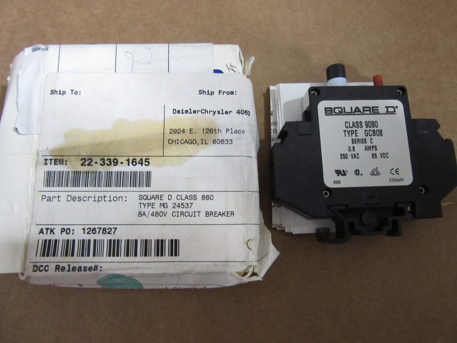Square D 9080GCB-08 Circuit Protector .8A 250VAC New!!! in Factory Box