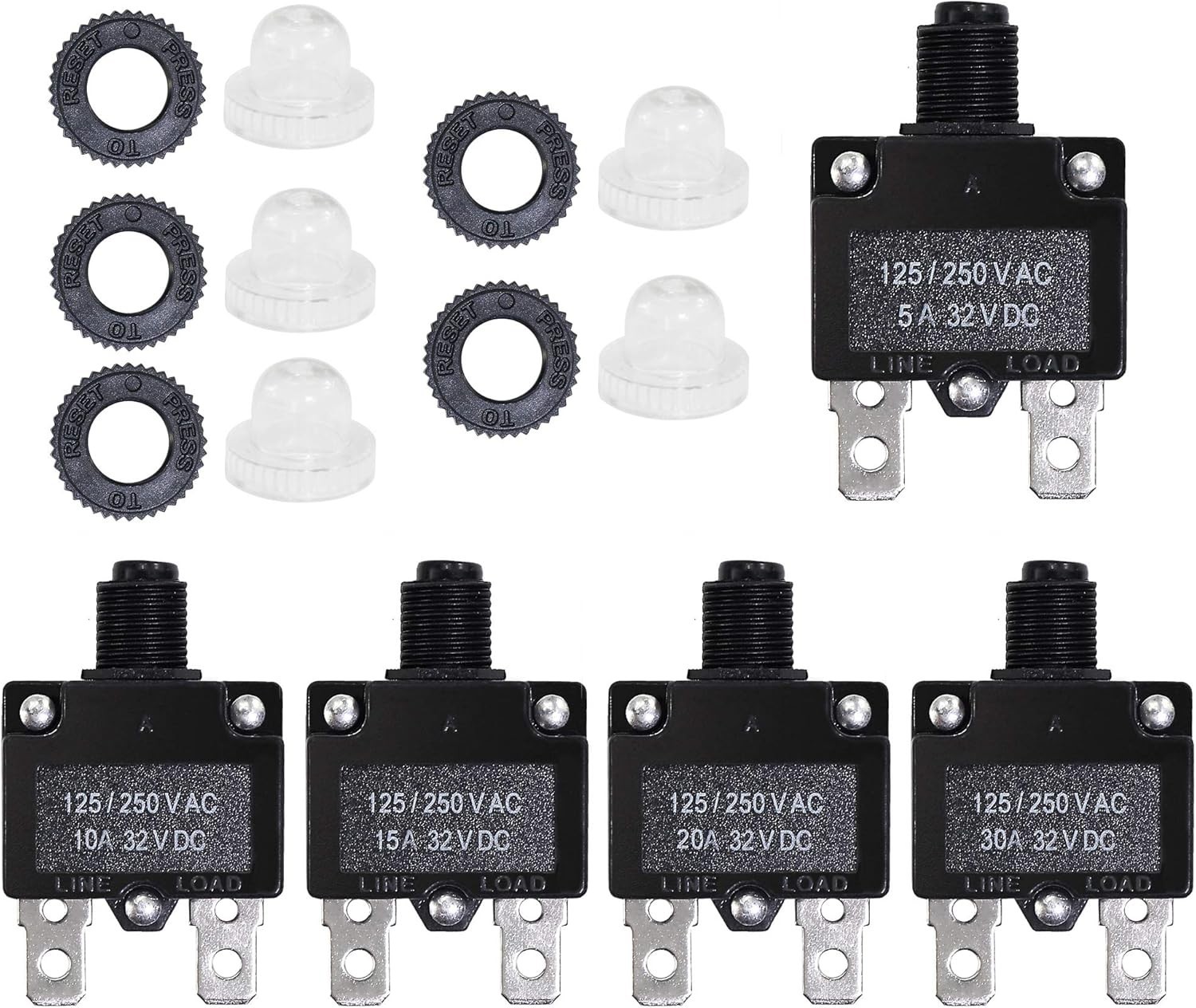 5PCS Circuit Breakers 5-30Amp Waterproof Reset Auto Marine Automotive