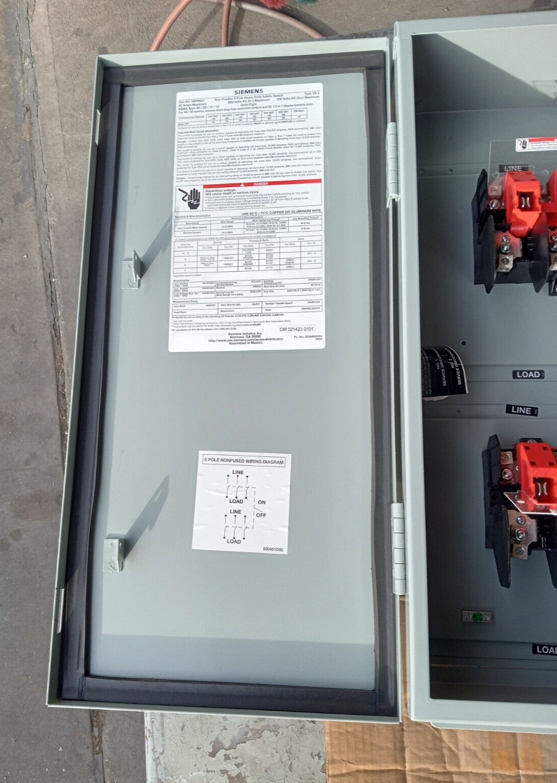 Siemens HNF662J HD Enclosed Non-Fusible, LV Safety Switch, 60A, 600V, 6P, N3R