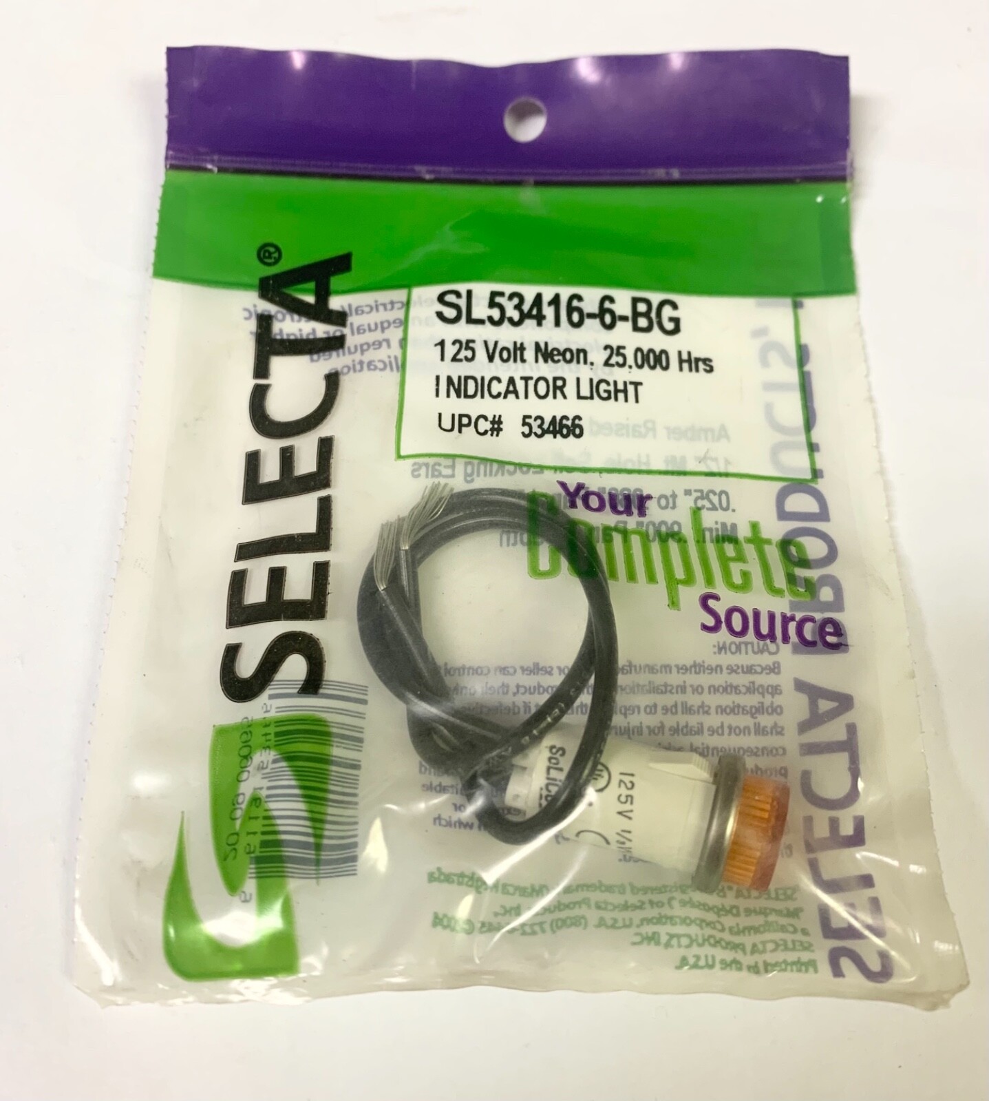 SELECTA SL53416-6-BG 125 Volt Neon Amber Indicator Light 25,000 Hours Indicating