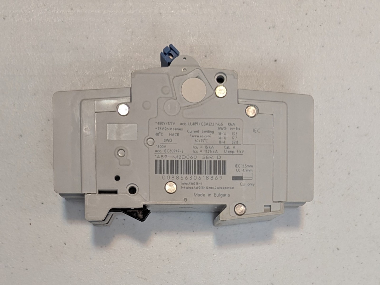 Allen-Bradley 1489-M2D060 Miniature Circuit Breaker, 2 Pole, 6A, DIN Rail Mount