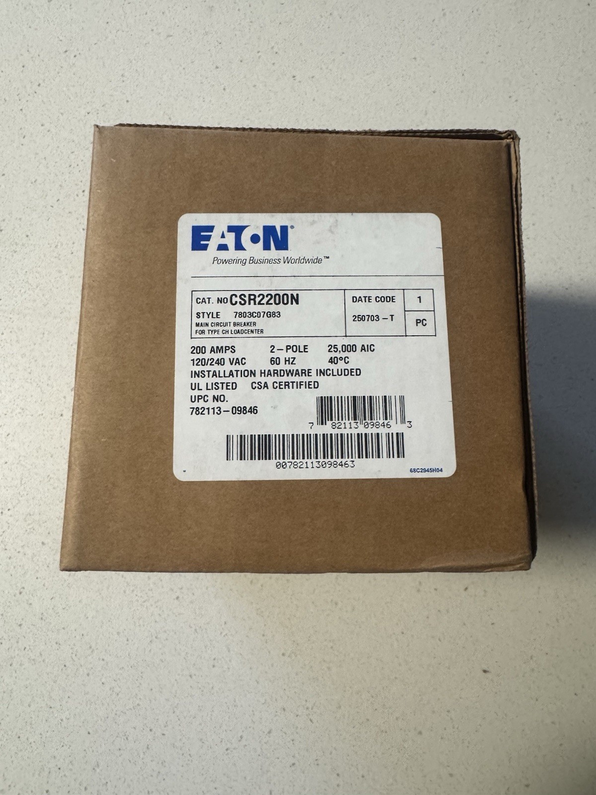 Eaton BJ2200 Main Circuit Breaker 200A 240V AC