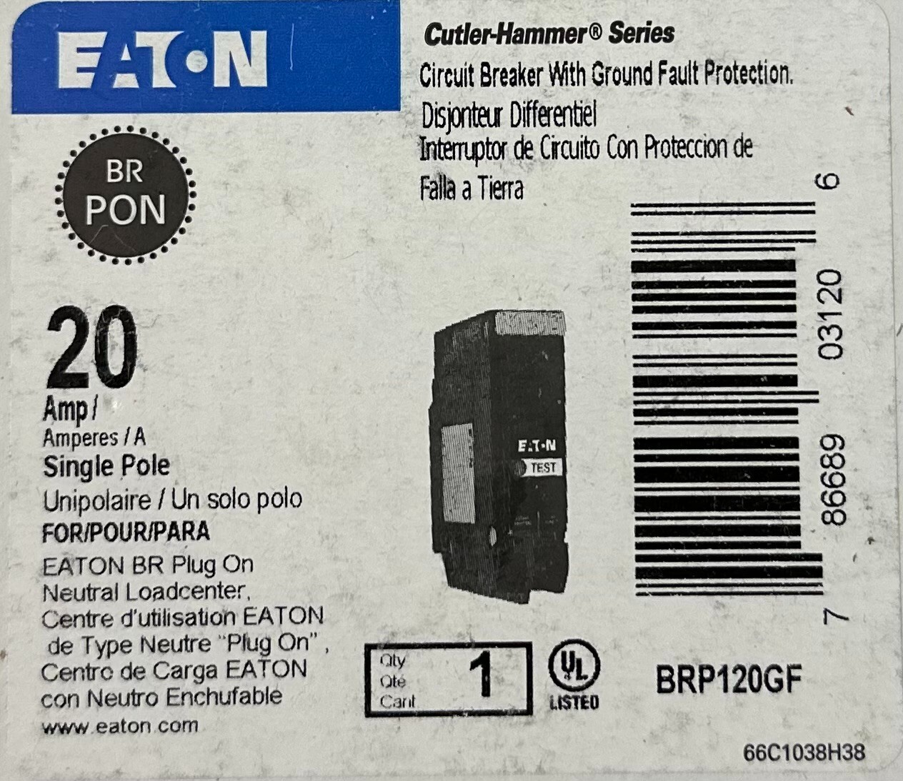 10 PCS EATON BRP120GF 1P 20 AMP COMBINATION GROUND-FAULT CIRCUIT BREAKERS