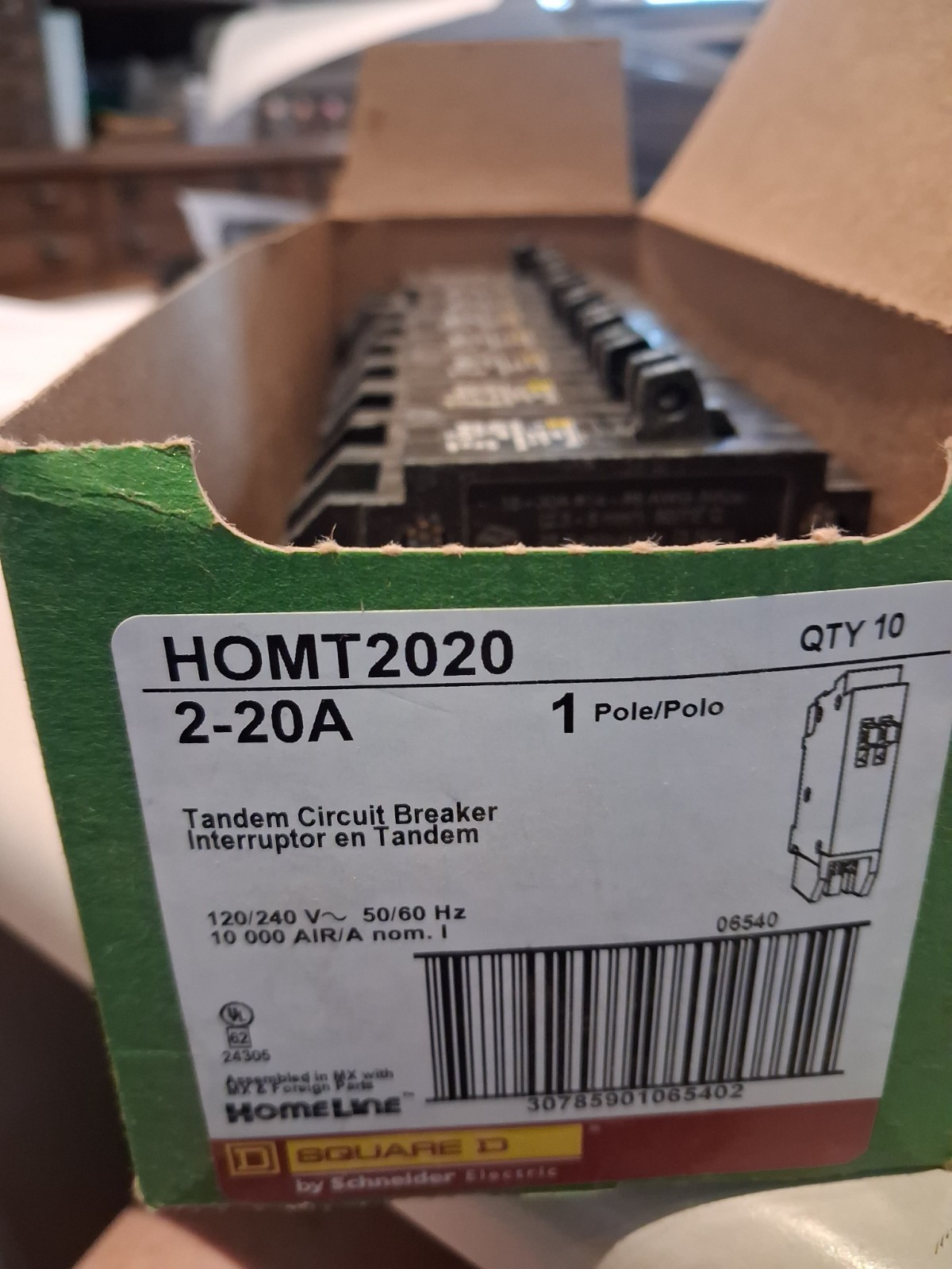 Square D HOMT2020 20 Amp 1-Pole 120/240V Tandem Circuit Breaker, 8 pack, new