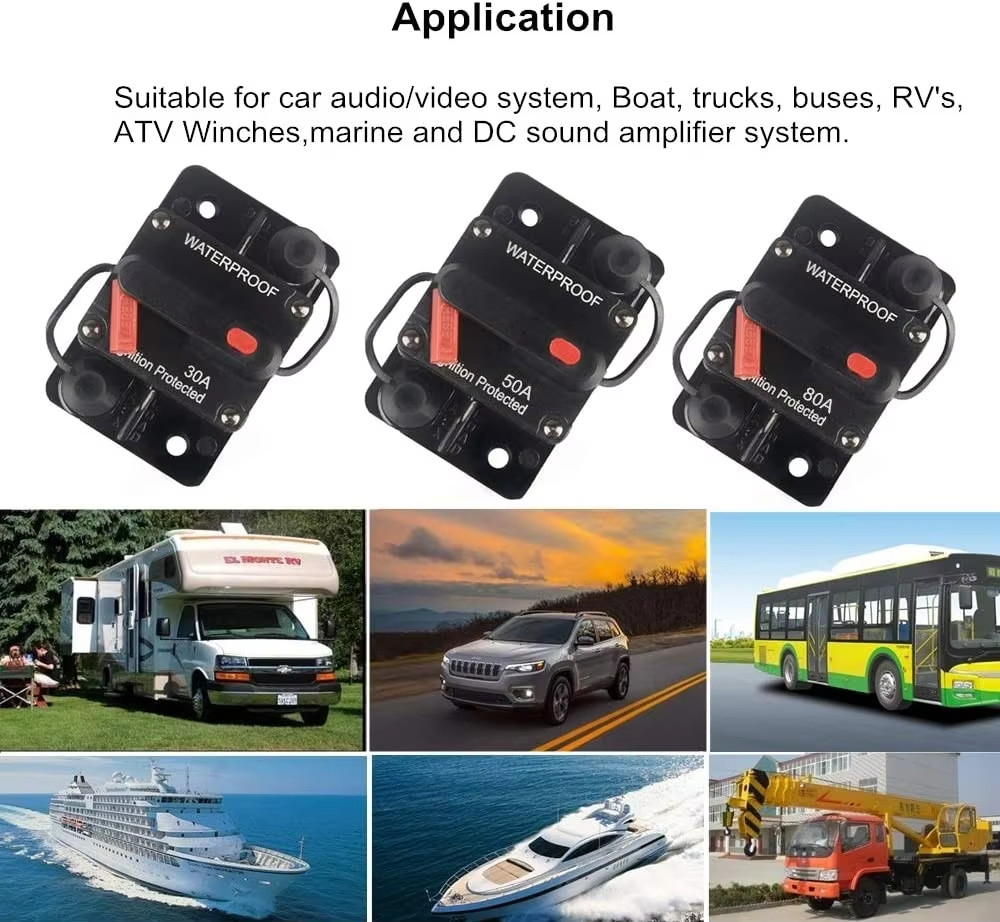 Waterproof Car Circuit Breaker Fuse Reset 30-300 A 12V-48V DC Car Boat Auto IP67