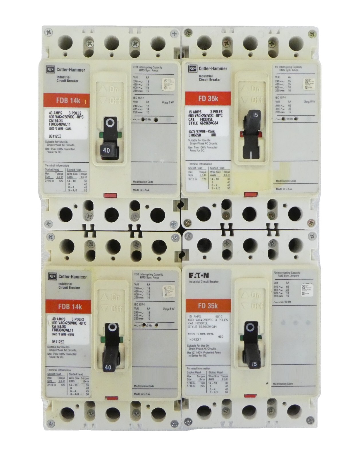 Cutler-Hammer FD3015L FDB3040WL11 3-Pole Circuit Breaker FDB 14k Lot of 4