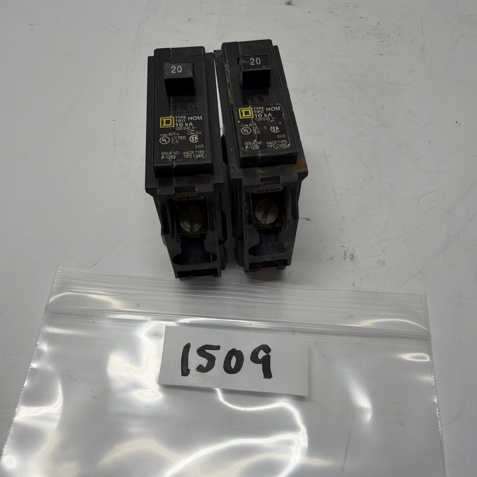 Lot Of 2 Homeline 20 Amp One-Pole Circuit Breaker HOM120CP, Square D Breakers