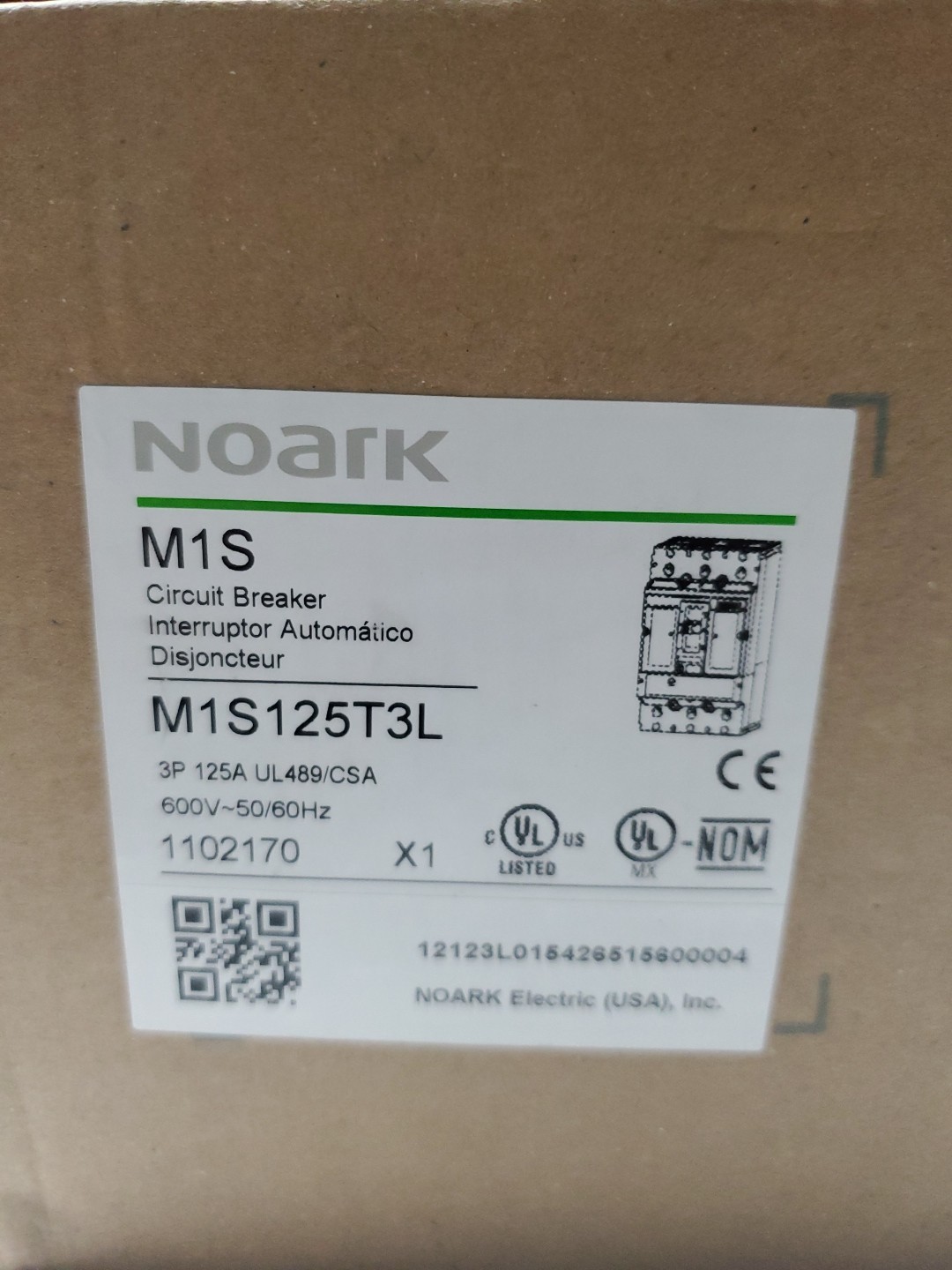 NOARK BREAKER MOD M1S CAT#M1S125T3L 600V 50/60Hz 125amp