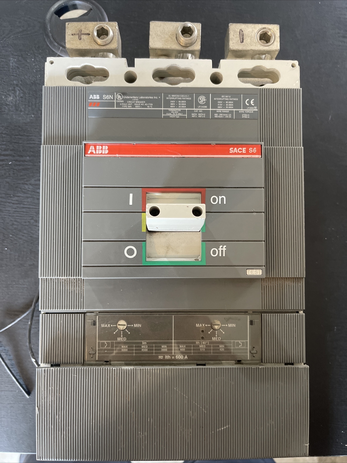 ABB S6N SACE S6 600amp NR. AH08014535