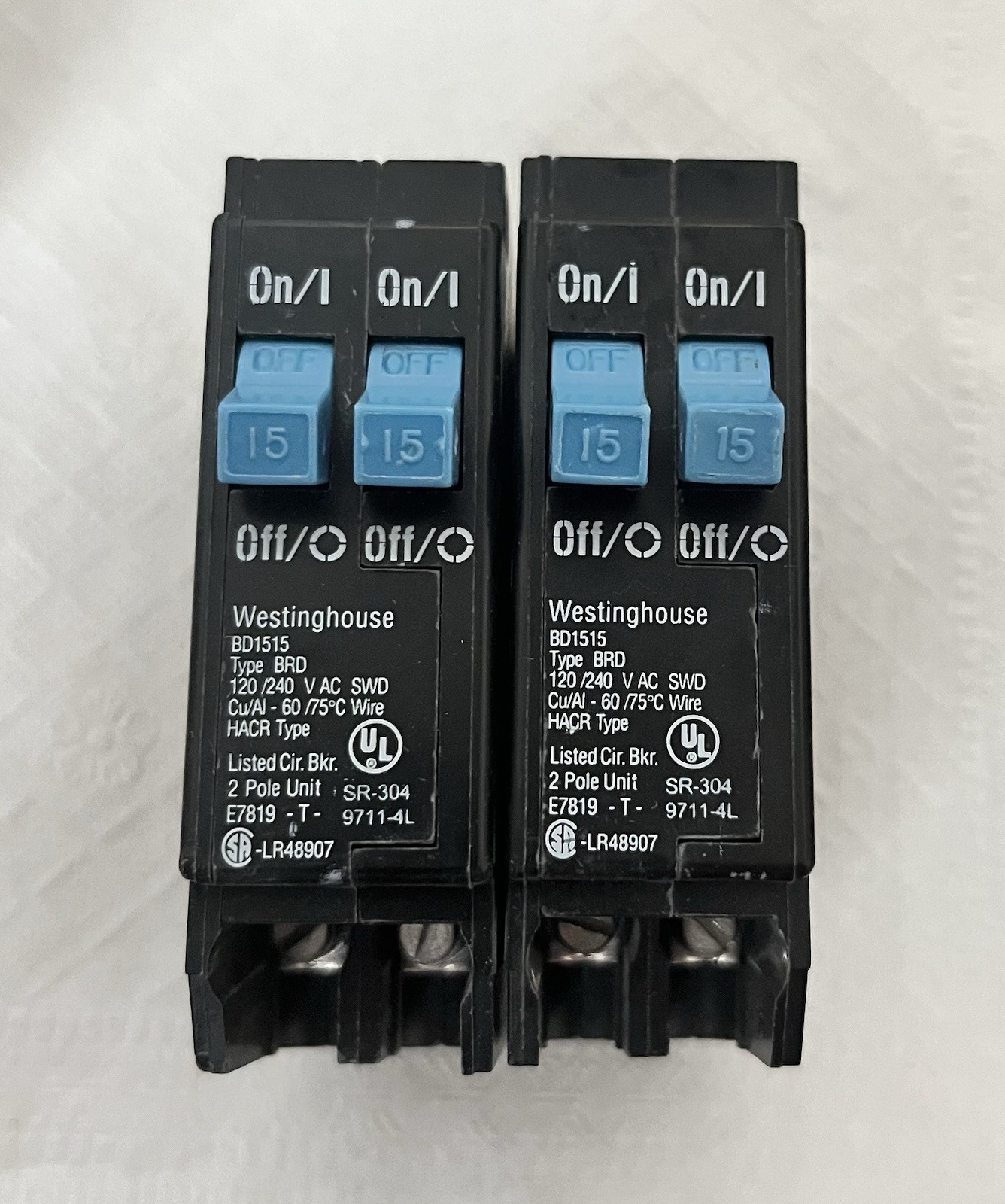 (2) NEW NOS Westinghouse 15A BD1515 Tandem Circuit Breakers. Type HACR BRD