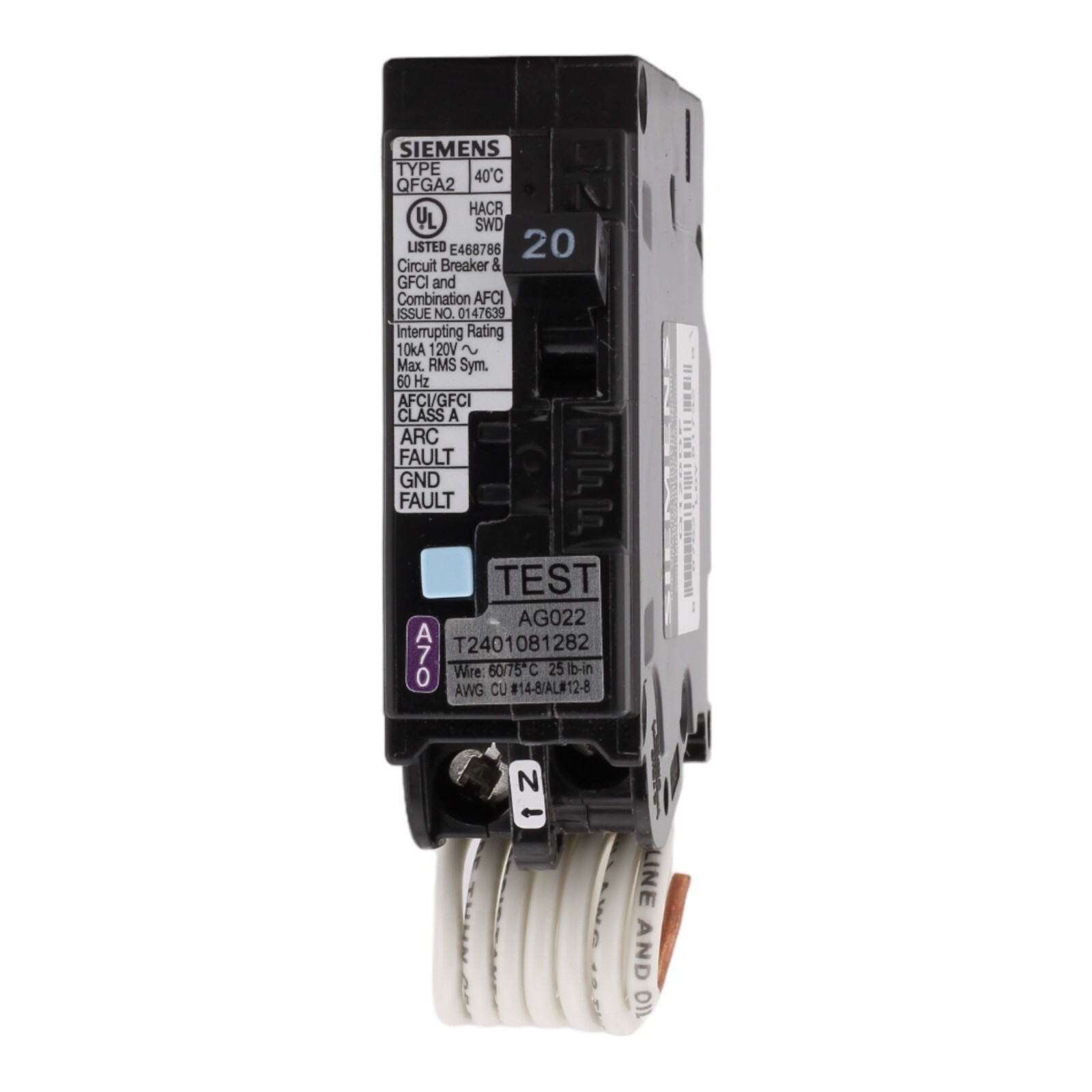 NEW Siemens Q120DF 20 Amps 120 Volts 1 Pole Dual Function AFCI/GFCI Pigtail
