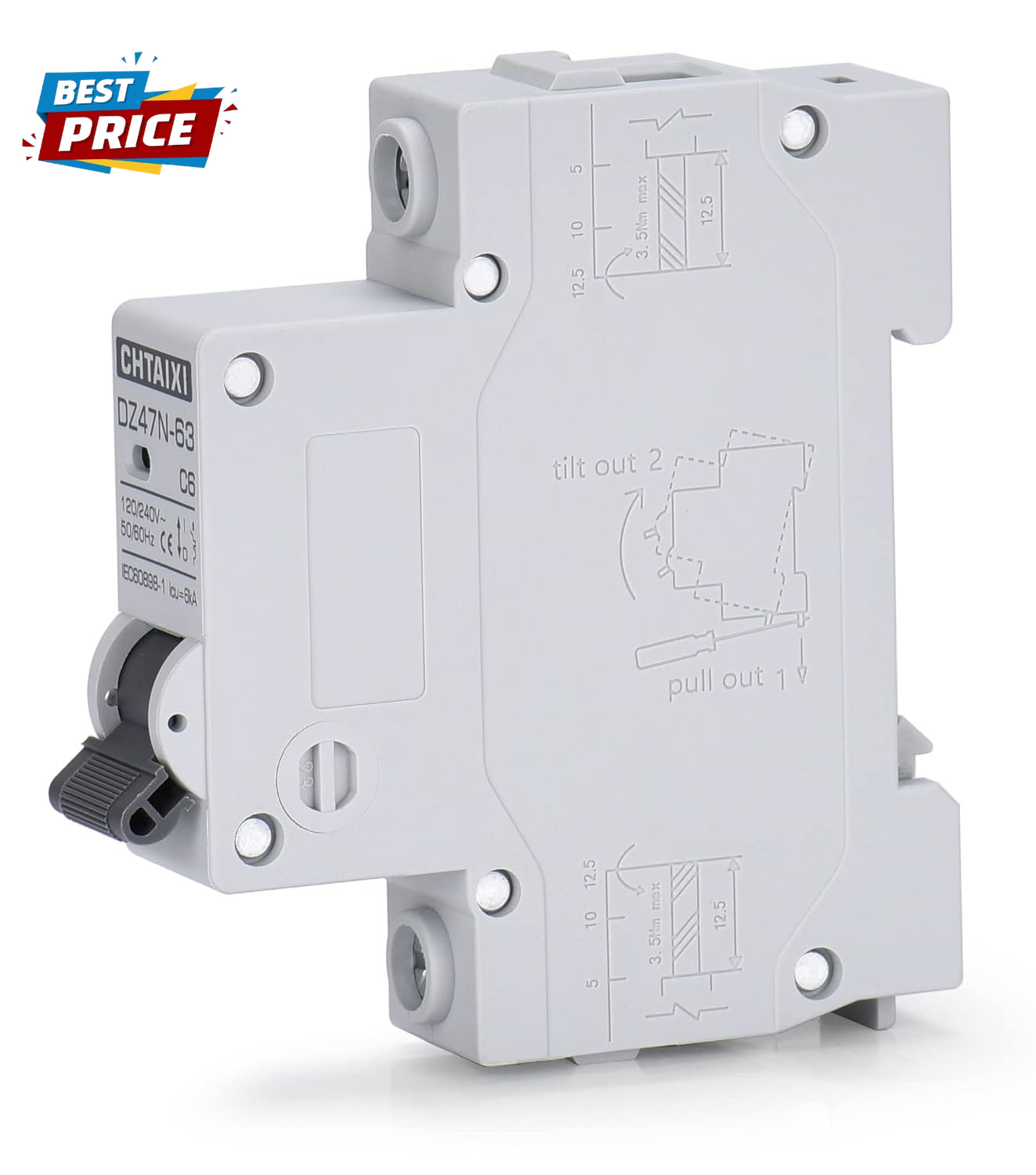 AC Miniature Circuit Breaker, 10 Amp 120V/240V 1 Pole DIN Rail Mount Circuit Bre