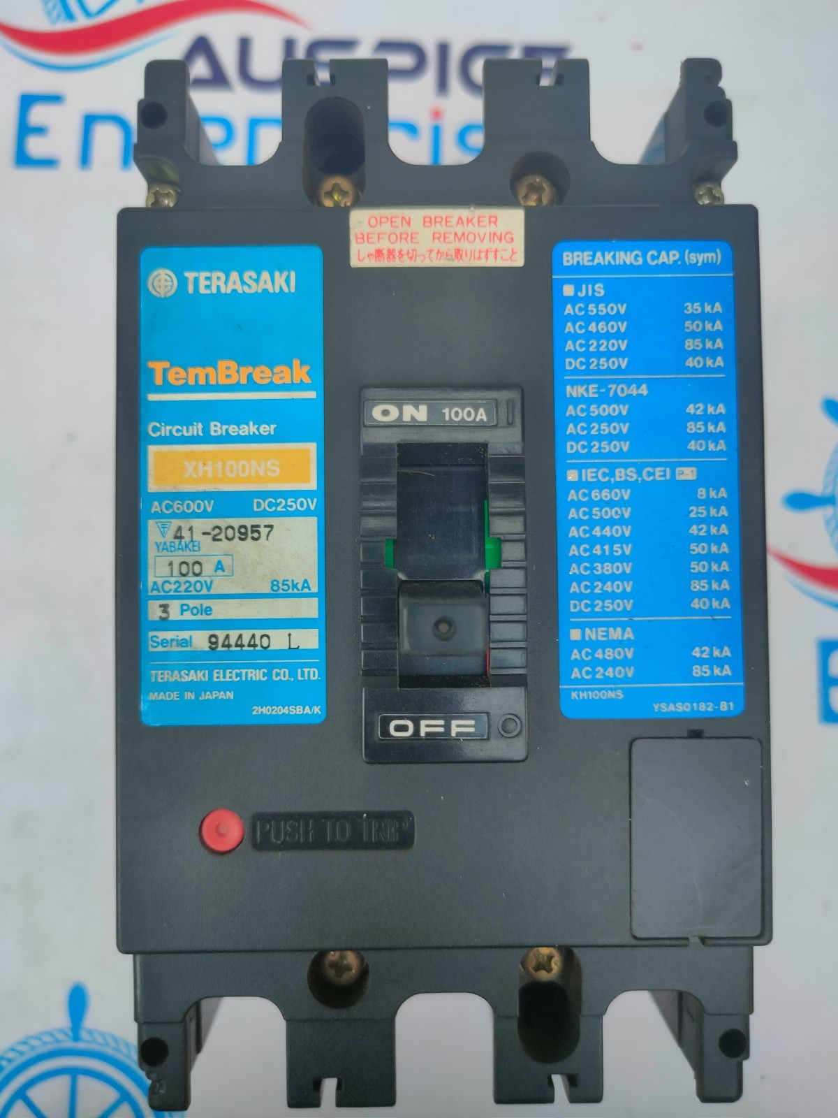 TERASAKI TEMBREAK CIRCUIT BREAKER XH100NS 100A 3 POLE