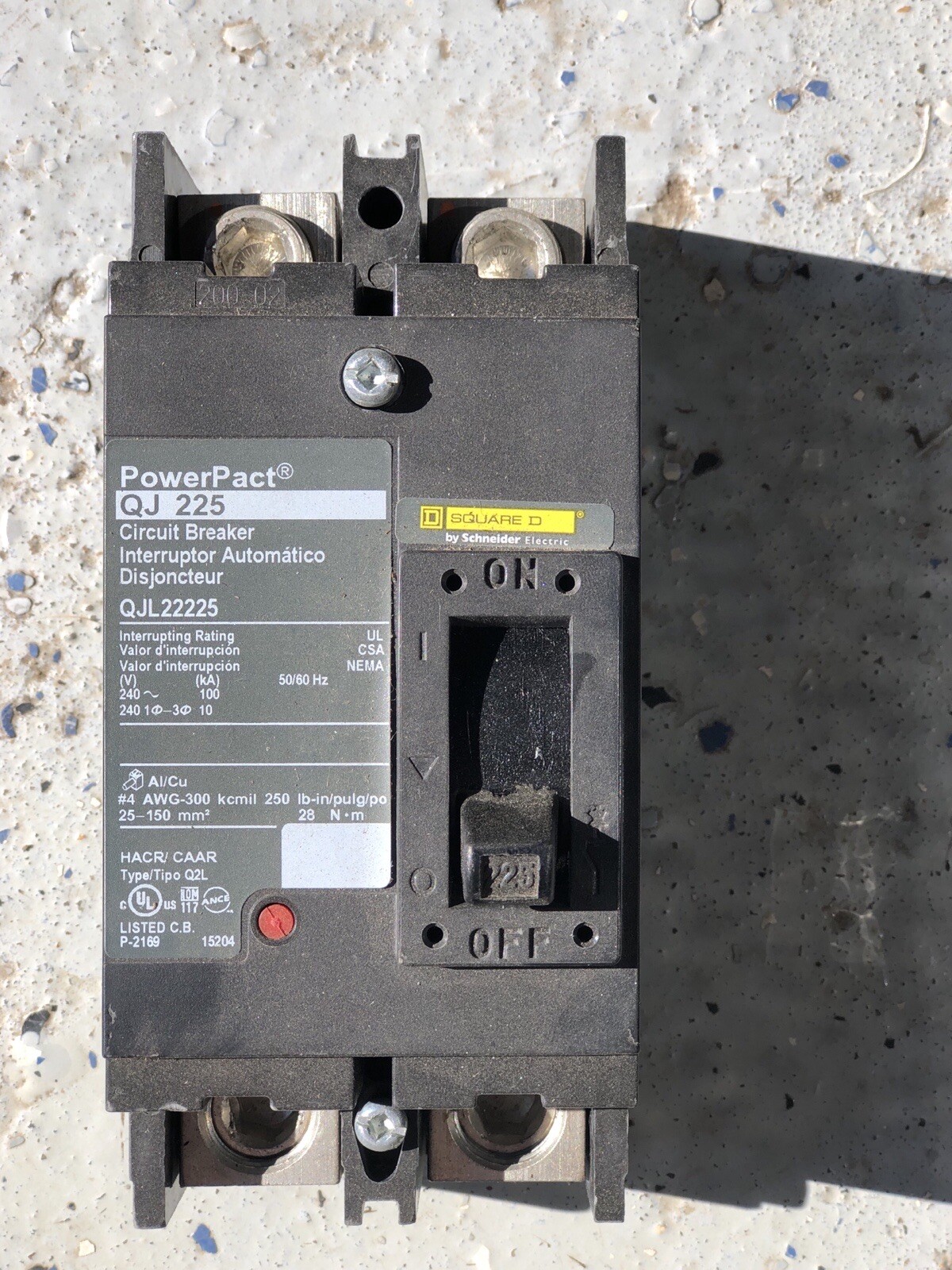 Square D QJL22225 225A 240V Circuit Breaker