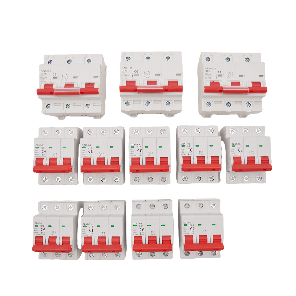 3P AC MCB Mini Circuit Breaker Type C 6 10 16 25 40 50 63 80 100 125Amp 400/500V