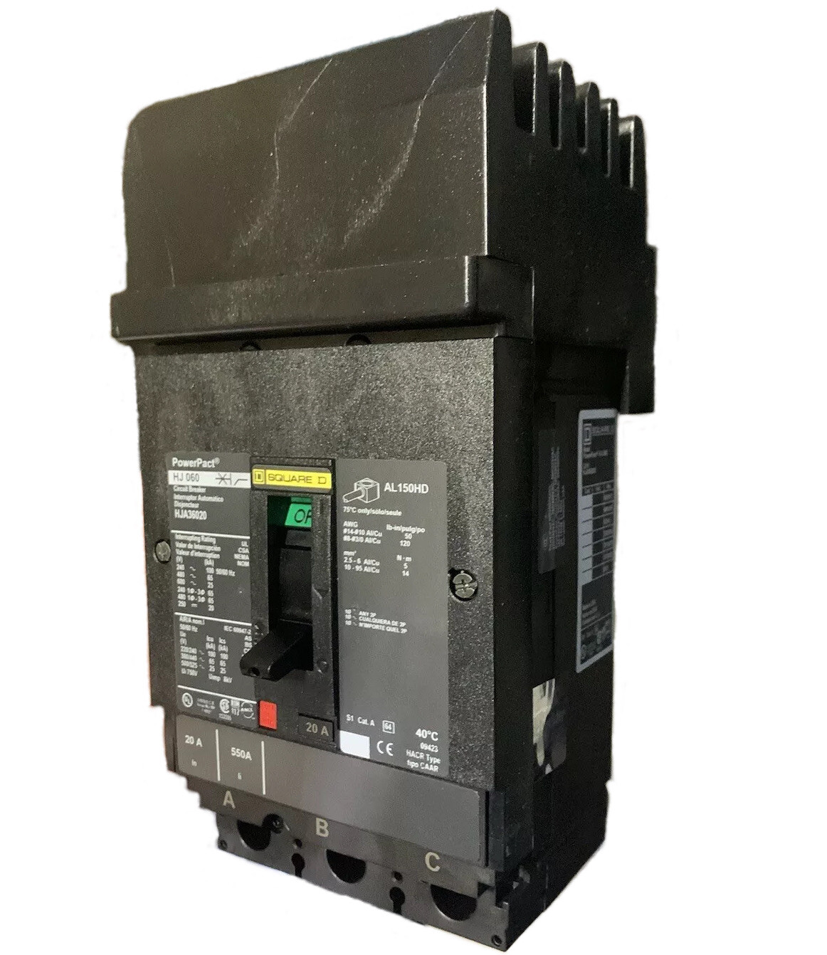 HJA36020 Square D 20A 600V 3P(ABC) Powerpact I-Line CB -NEW –SES