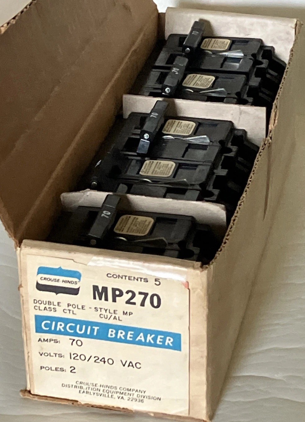Crouse Hinds Murray MP270 Circuit Breaker 2 Pole 70 Amp Plug In Old Style NEW!!