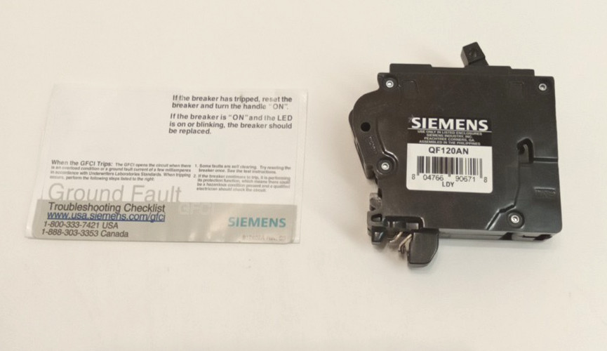 Siemens QF120AN Circuit Breaker GFCI 20A 1-Pole 120VAC Plug-On Neutral Self Test