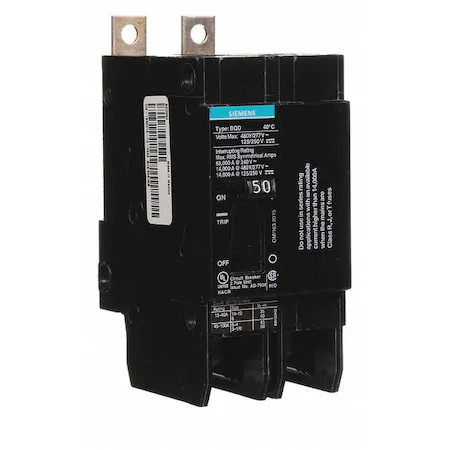 Siemens Bqd250 Miniature Circuit Breaker, Bqd Series, 50A, 2 Pole, 480V Ac,