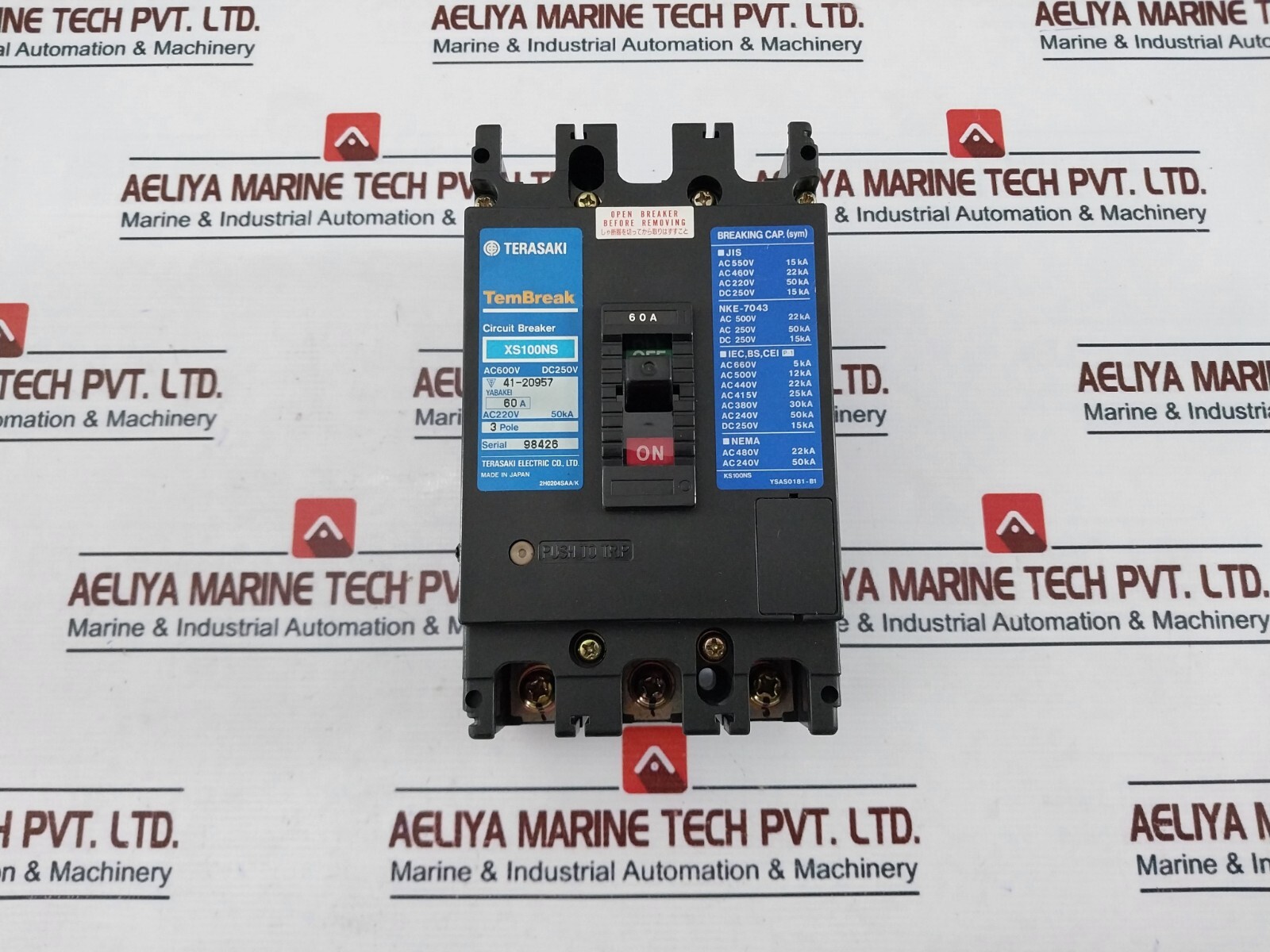 Terasaki Electric XS100NS 3 Pole Circuit Breaker 60A AC600V DC250V