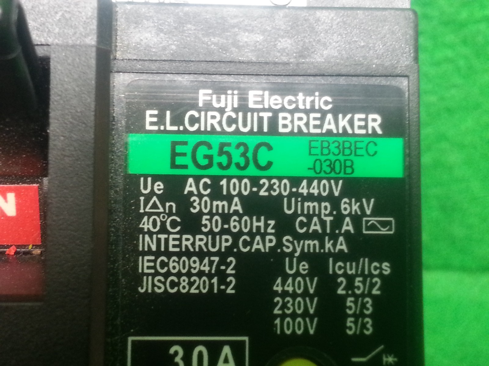 FUJI ELECTRIC EG53C EB3BEC-030B 30A AC 100-230-440V E.L. Circuit Break , USED