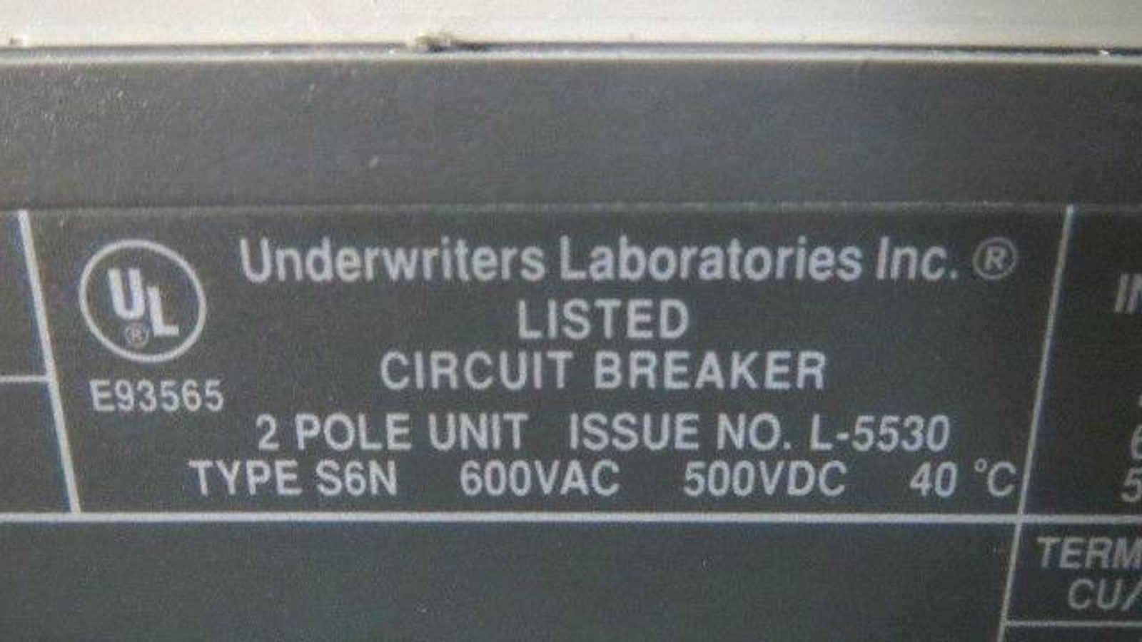 ABB S6N BREAKER 600 AMP 600 VAC 500 VDC 2 POLE WITH 600 AMP TRIP **WARRANTY**