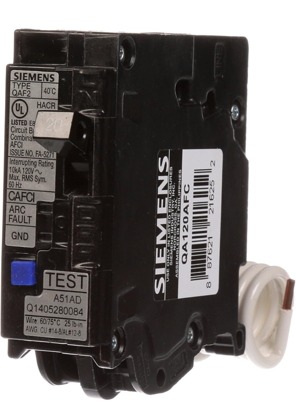 Circuit Breaker Siemens QA120AFC 20 Amp 1 Pole 120V AFCI