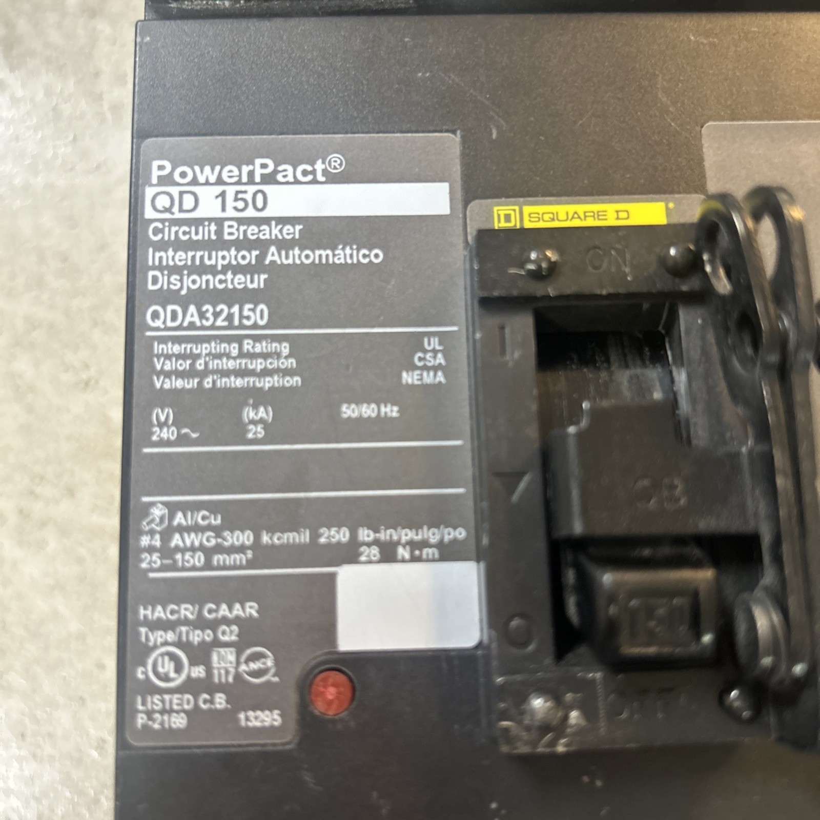 Square D CAT# QDA32150 150A/240V 3 POLES TESTED, GUARANTEED & FREE SHIPPING!