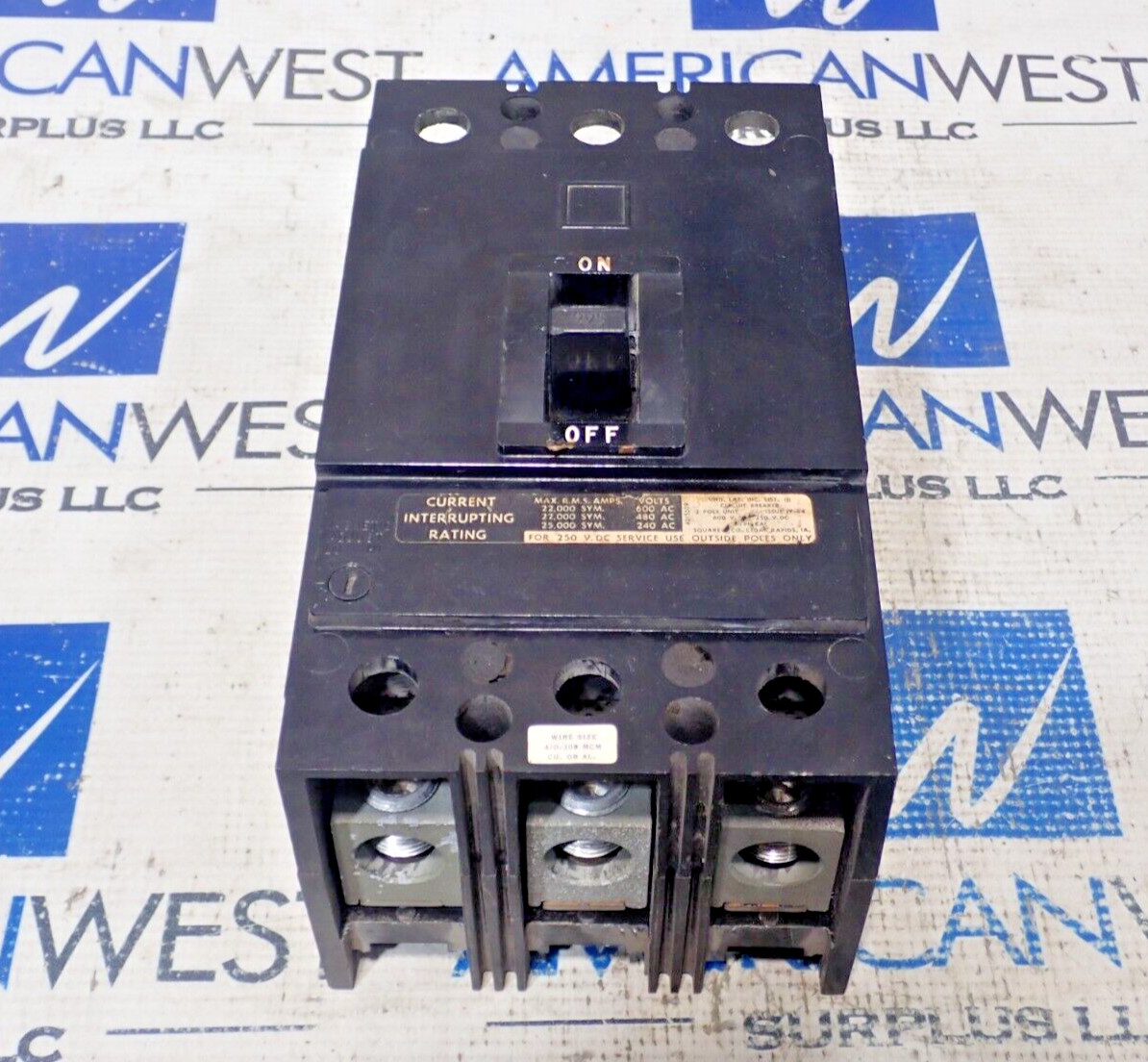 Square D KAP36225 225 Amp 600V 3 Pole Circuit Breaker tested