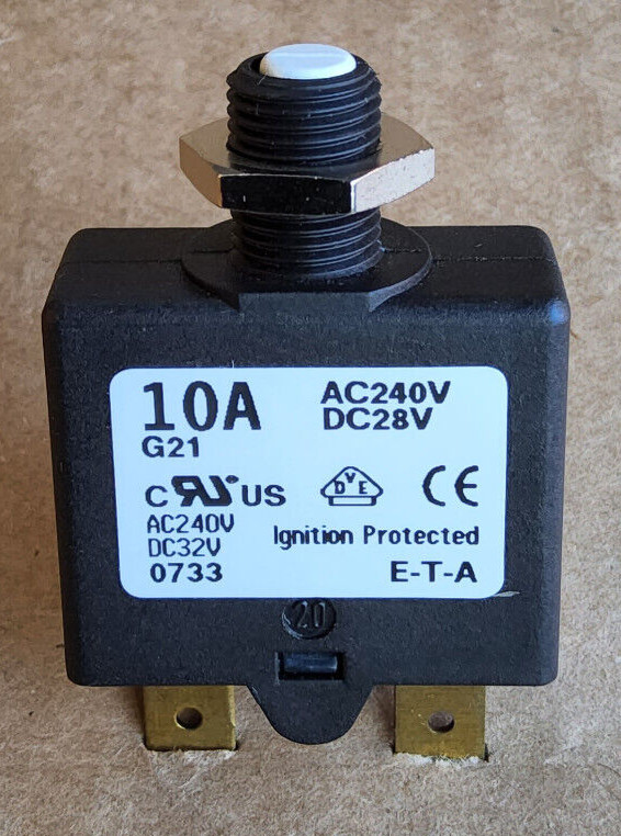 10A ETA Circuit Breaker Push To Reset Panel Tharmal AC 240V DC 28V 1658 with Nut