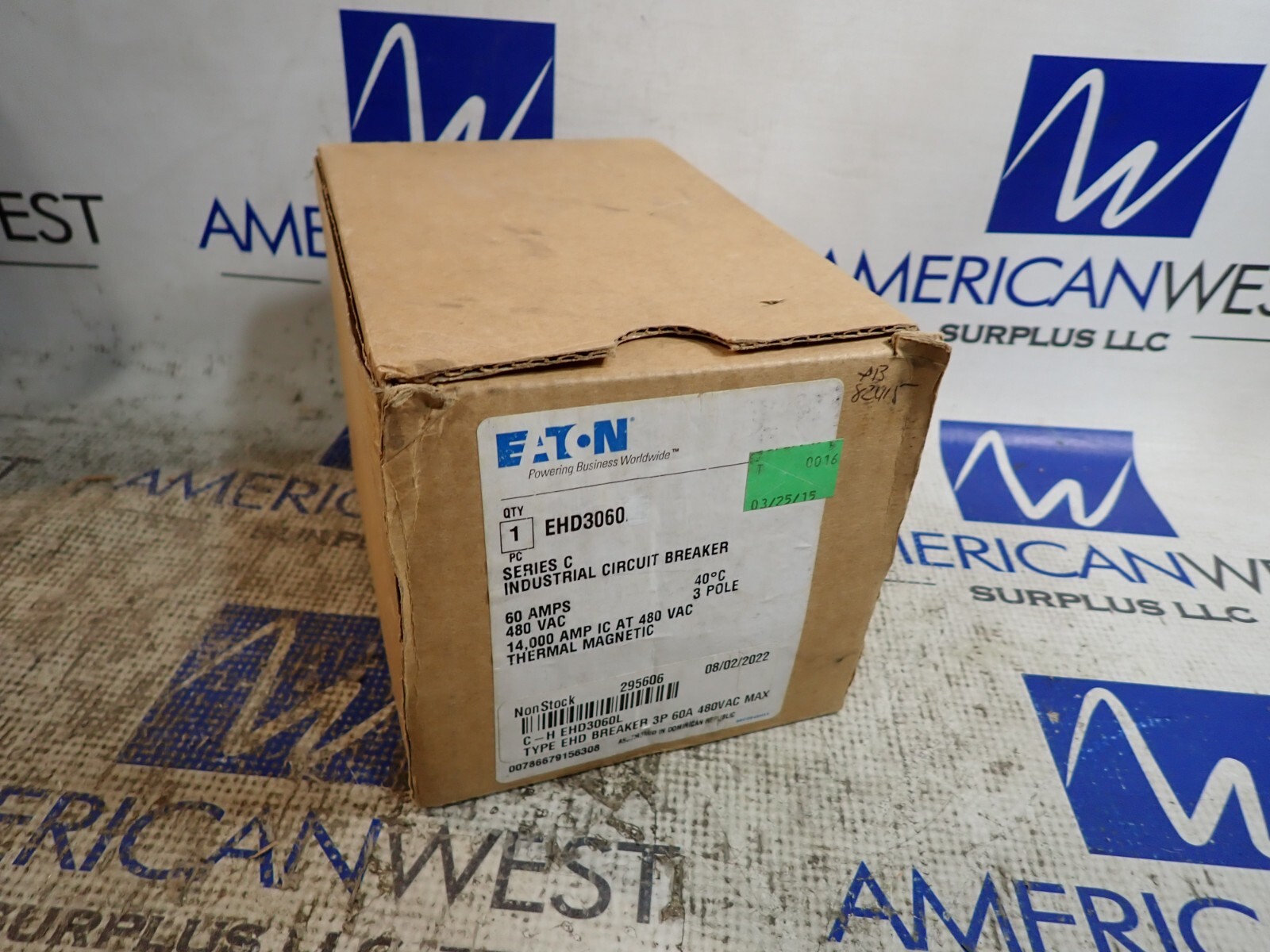 NEW in box EATON EHD3060 3 pole 60 amp 14kA 480 volt EHD Red Circuit Breaker