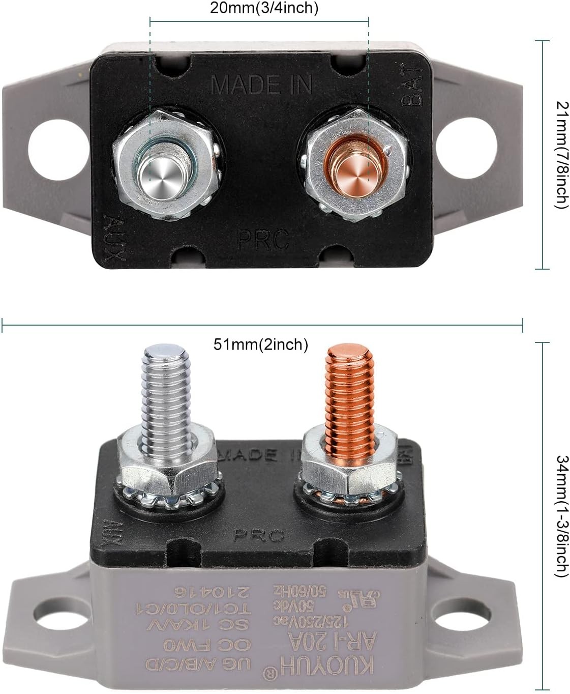4 Pieces DC 12V – 24V Automatic Reset Circuit Breaker Circuit Breaker with Cover