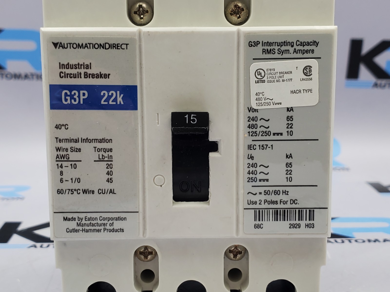 Automation Direct G3P-015 Industrial Circuit Breaker 3P 15A 480VAC 125/250VDC