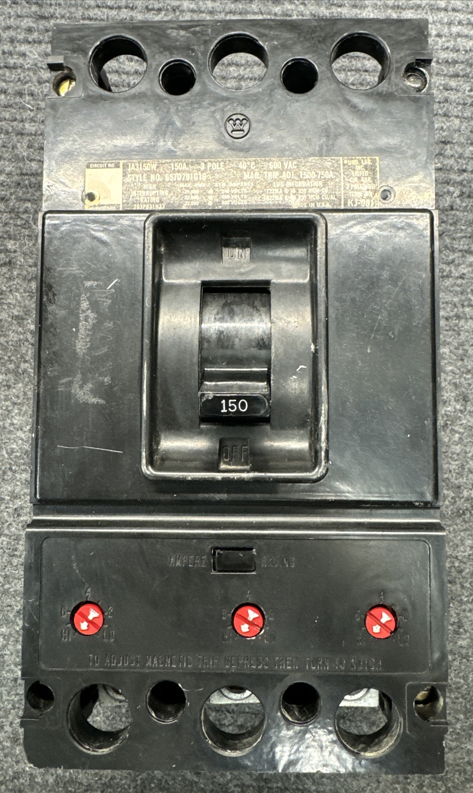 JA3150W Westinghouse Type JA Circuit Breaker 3 Pole 150 Amp 600V 150A With Lugs