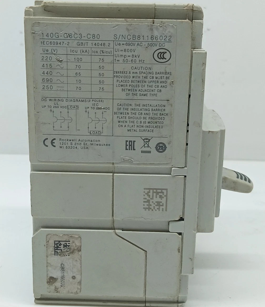 USED ALLEN BRADLEY 140G-G6C3-C80A SER A.CIRCUIT BREAKER 3 POLE 80 AMPS / LOT OF3