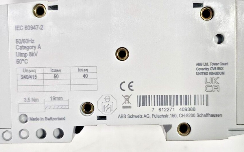 ABB S803X-40-AH1669 3-Pole High Performance Circuit Breaker 40A 50kA 240/415V