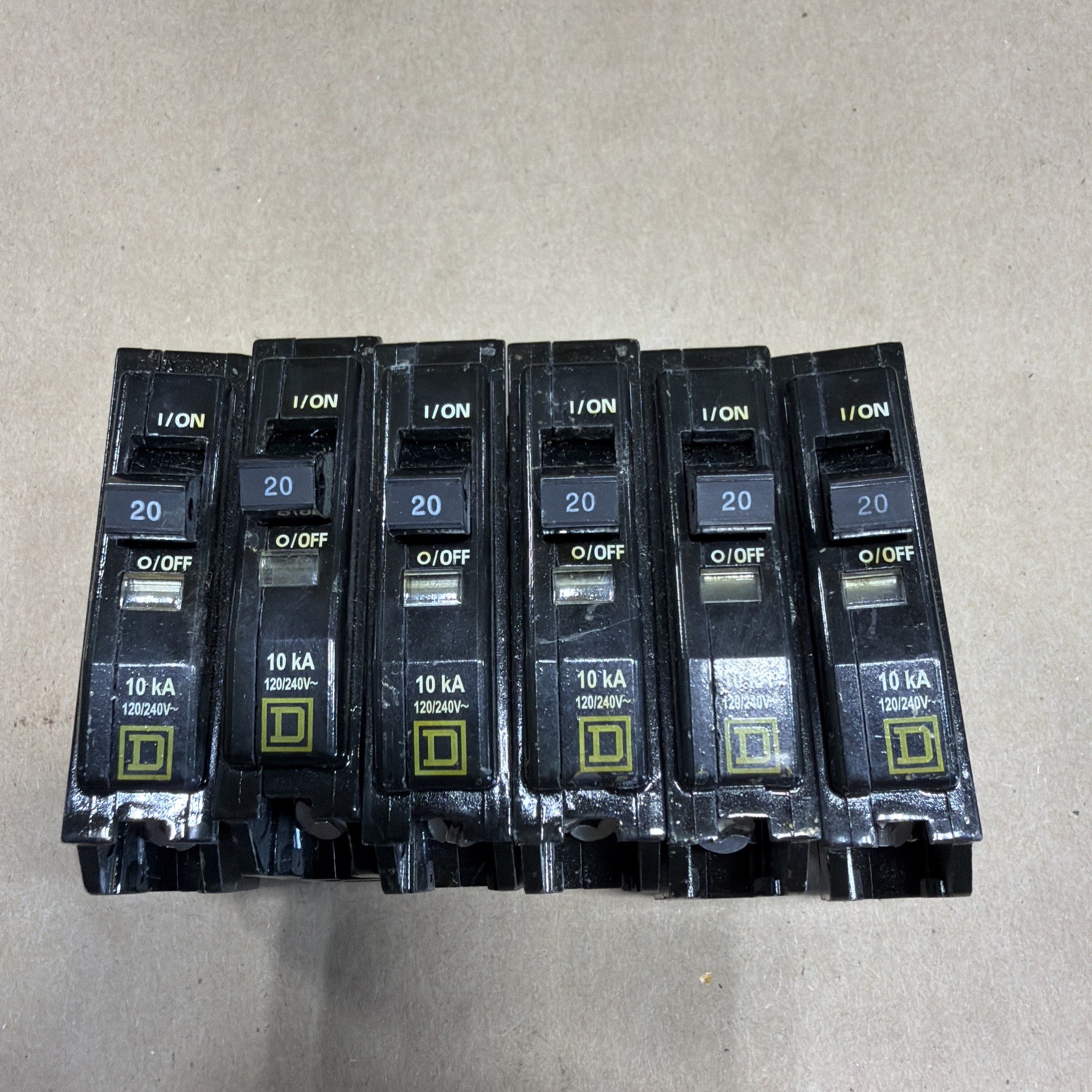 LOT OF 6 Square D QOB120FT 1 P 20 A 120/240V Fungal Treatment Circuit Breaker