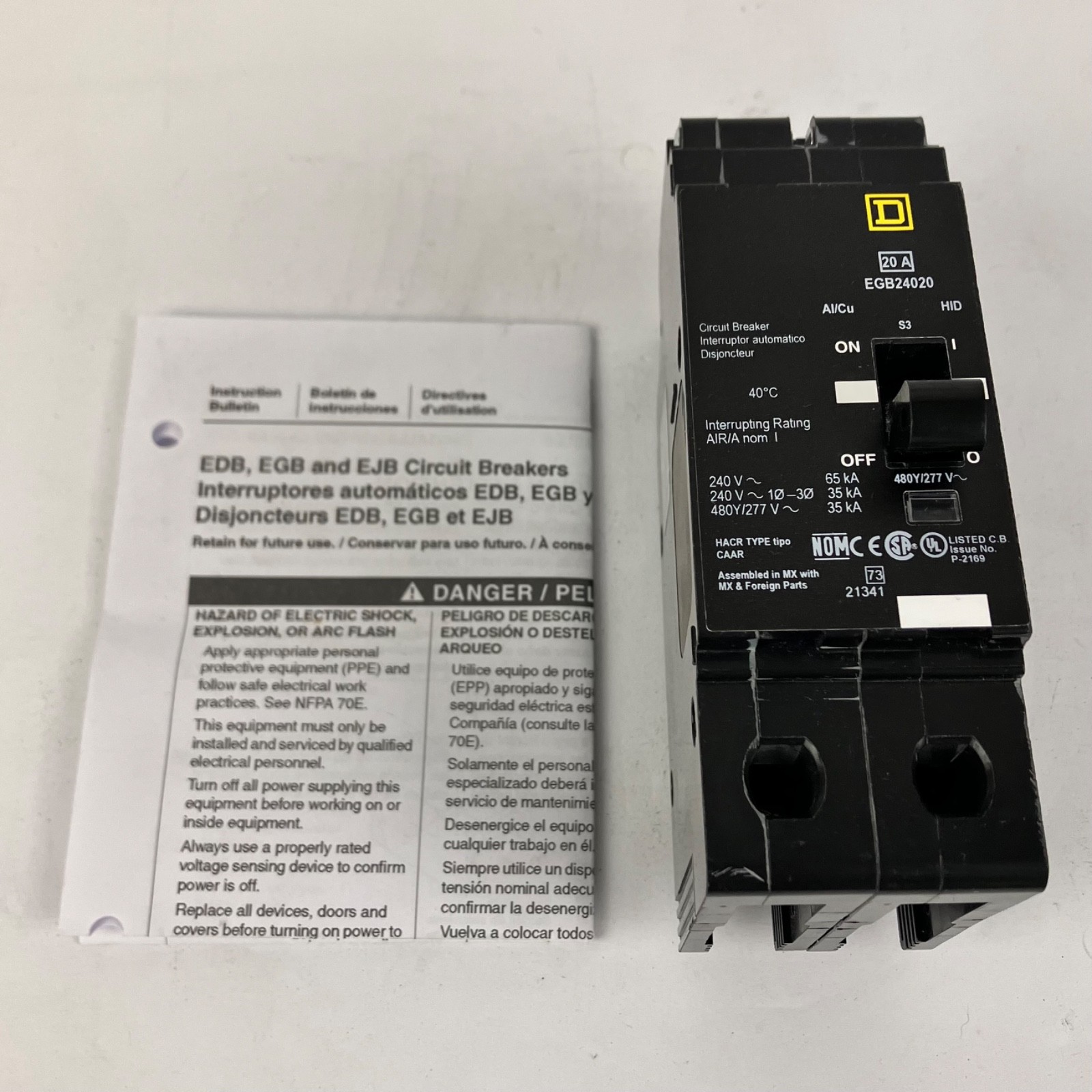 Square D EGB24020 E-Frame Circuit Breaker 20A 2-Pole 480Y/277V Bolt-On NEW