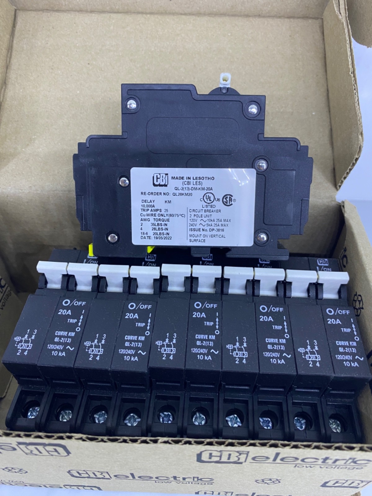 CBI QL-2(13)-DM-KM-20A QL28KM20 2 POLE 20 Amp Breakers C20A2P-489 Lot 6 NEW